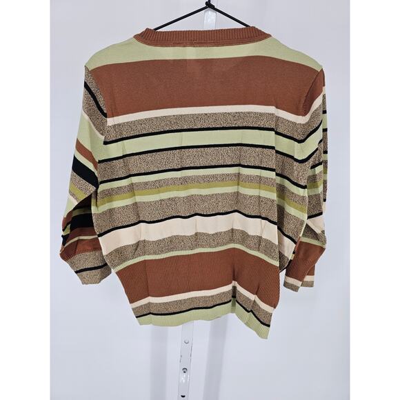Emma James Womens Sz PXL Petite Cardigan Sweater Striped Brown Green Lightweight - Picture 4 of 4